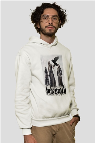 Behemoth Beyaz Unisex Kapşonlu Sweatshirt