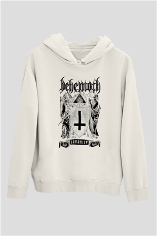 Behemoth Beyaz Unisex Kapşonlu Sweatshirt
