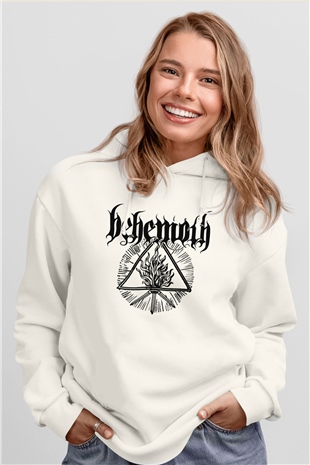 Behemoth Beyaz Unisex Kapşonlu Sweatshirt