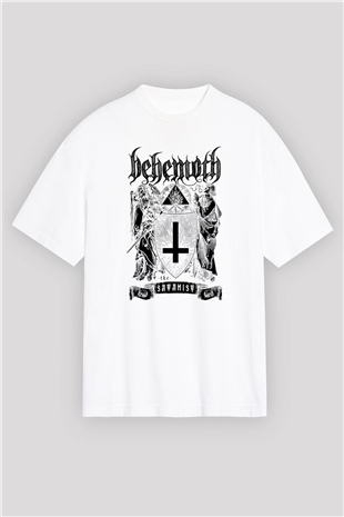 Behemoth Beyaz Unisex Oversize Tişört T-Shirt