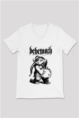 Behemoth Beyaz Unisex V Yaka Tişört