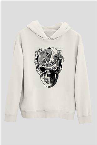 Beherit Baskılı Beyaz Unisex Kapüşonlu Sweatshirt