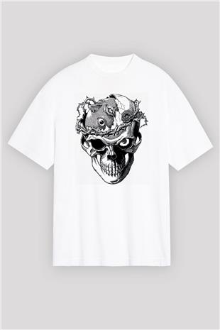 Beherit Baskılı Beyaz Unisex Oversize Tişört - Tshirt
