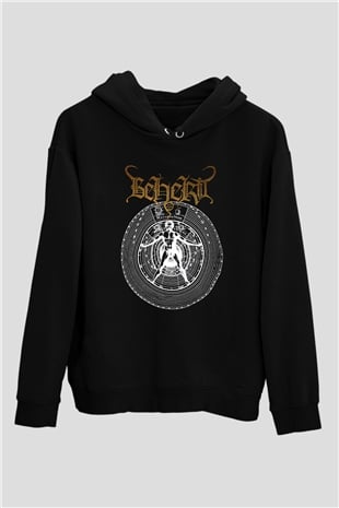 Beherit Baskılı Unisex Siyah Kapüşonlu Sweatshirt