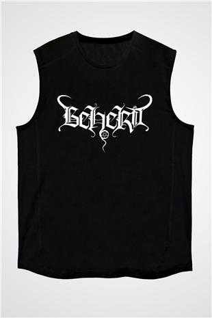 Beherit Baskılı Unisex Siyah Kolsuz Tişört - Tshirt