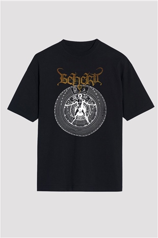 Beherit Baskılı Unisex Siyah Oversize Tişört - Tshirt