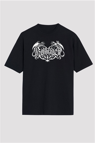 Beherit Baskılı Unisex Siyah Oversize Tişört - Tshirt