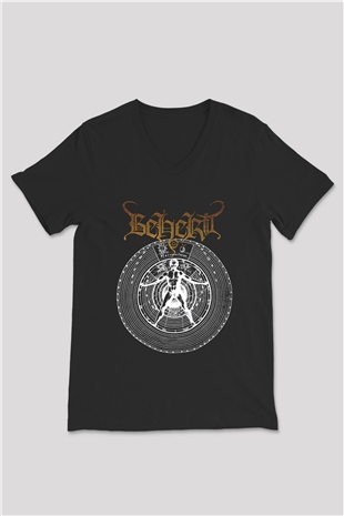 Beherit Baskılı Unisex Siyah V Yaka Tişört - Tshirt