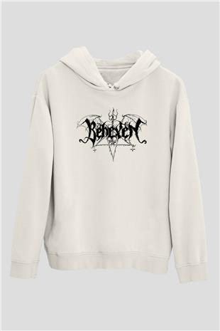 Behexen Baskılı Beyaz Unisex Kapüşonlu Sweatshirt