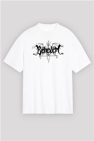 Behexen Baskılı Beyaz Unisex Oversize Tişört - Tshirt