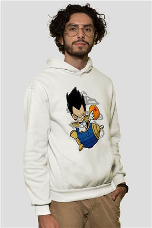 Bejita Rocket Baskılı Unisex Beyaz Hoodie