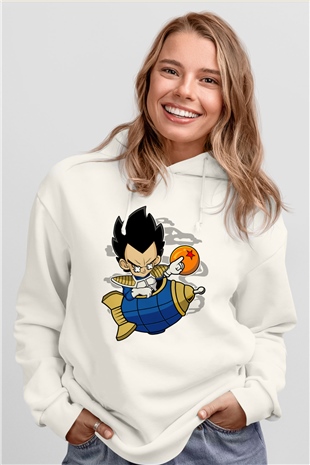 Bejita Rocket Baskılı Unisex Beyaz Hoodie