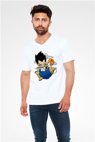 Bejita Rocket Baskılı Unisex Beyaz V Yaka Tişört
