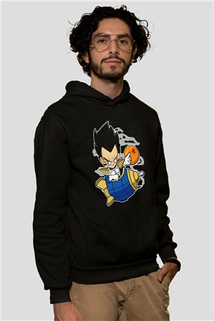 Bejita Rocket Baskılı Unisex Siyah Hoodie