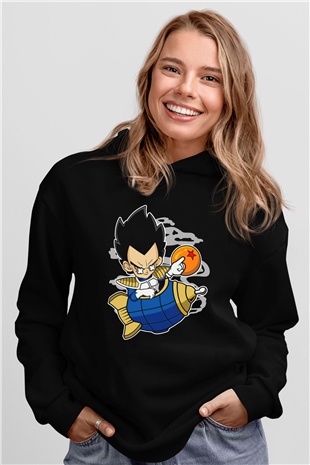 Bejita Rocket Baskılı Unisex Siyah Hoodie