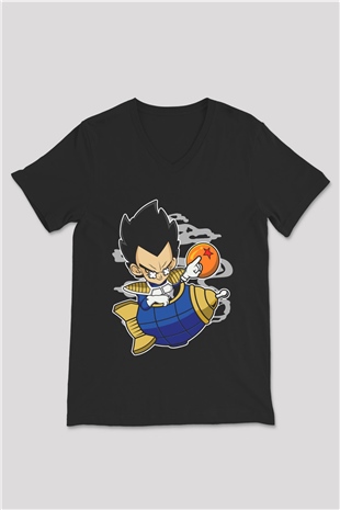 Bejita Rocket Baskılı Unisex Siyah V Yaka Tişört