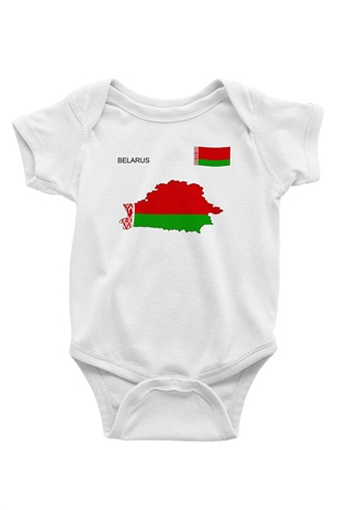 Belarus Baskılı Beyaz Unisex Bebek Body - Zıbın