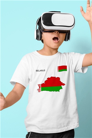 Belarus Baskılı Beyaz Unisex Çocuk Tişört