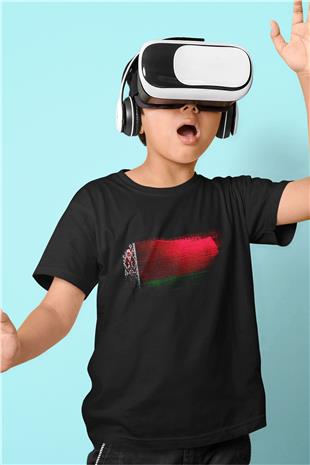 Belarus Bayrağı Baskılı Unisex Siyah Çocuk Tişörtü