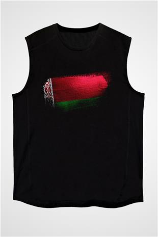 Belarus Bayrağı Baskılı Unisex Siyah Kolsuz Tişört