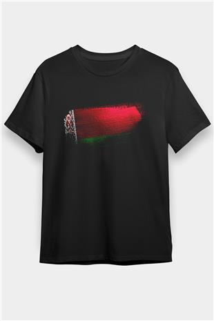 Belarus Bayrağı Baskılı Unisex Siyah Tişört
