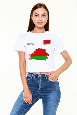 Belarus Beyaz Croptop Tişört