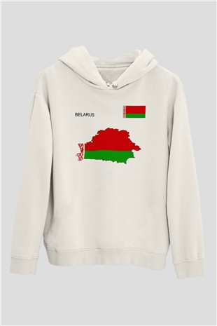 Belarus Beyaz Unisex Kapşonlu Sweatshirt