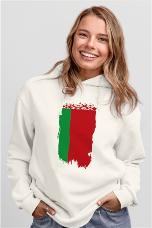 Belarus Beyaz Unisex Kapşonlu Sweatshirt
