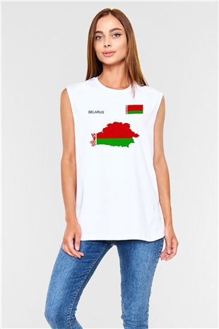 Belarus Beyaz Unisex Kolsuz Tişört