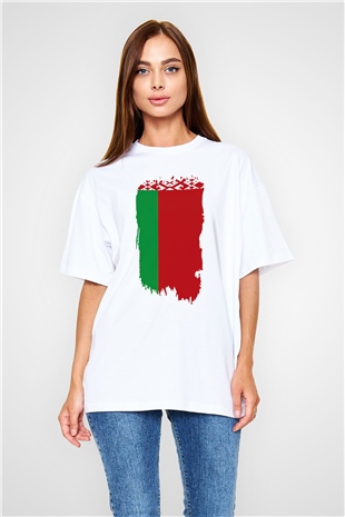 Belarus Beyaz Unisex Oversize Tişört T-Shirt