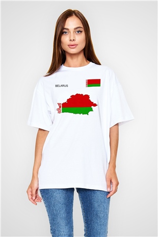 Belarus Beyaz Unisex Oversize Tişört T-Shirt