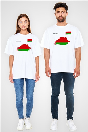 Belarus Beyaz Unisex Oversize Tişört T-Shirt