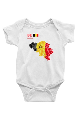 Belçika Baskılı Beyaz Unisex Bebek Body - Zıbın