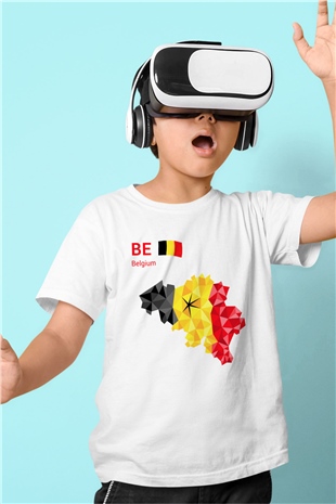 Belçika Baskılı Beyaz Unisex Çocuk Tişört