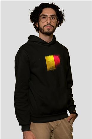 Belçika - Belgium Bayrağı Baskılı Unisex Siyah Hoodie