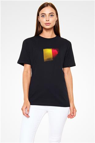 Belçika - Belgium Bayrağı Baskılı Unisex Siyah Tişört