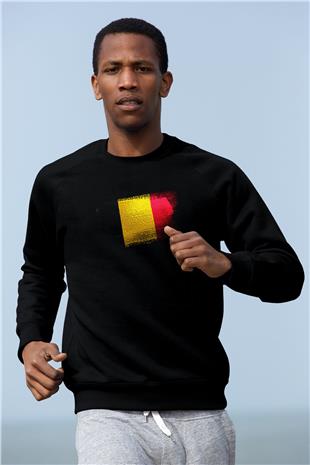 Belçika - Belgium Bayrağı Baskılı Unisex Siyah Sweatshirt