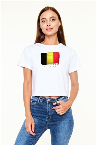 Belçika Beyaz  Crop Top Tişört