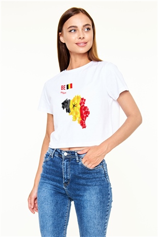 Belçika Beyaz Croptop Tişört
