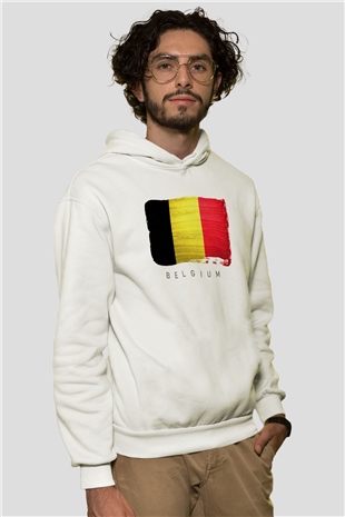 Belçika Beyaz Unisex Hoodie