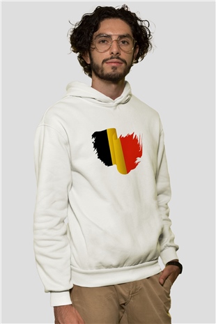 Belçika Beyaz Unisex Kapşonlu Sweatshirt