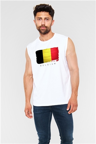 Belçika Beyaz Unisex Kolsuz Tişört