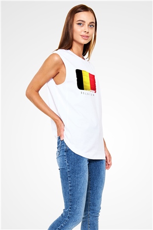 Belçika Beyaz Unisex Kolsuz Tişört