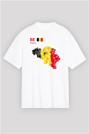 Belçika Beyaz Unisex Oversize Tişört T-Shirt
