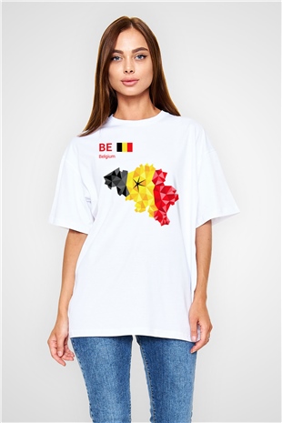 Belçika Beyaz Unisex Oversize Tişört T-Shirt