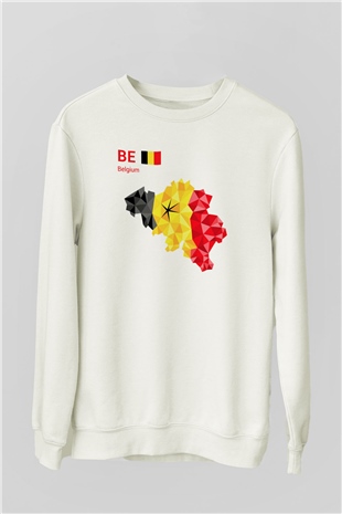 Belçika Beyaz Unisex Sweatshirt