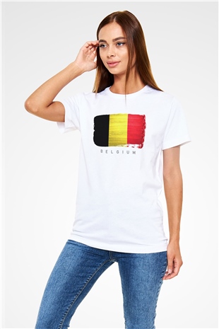 Belçika Beyaz Unisex Tişört T-Shirt - TişörtFabrikası