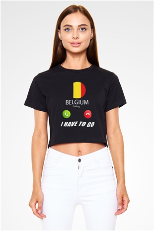 Belçika Siyah  Crop Top Tişört