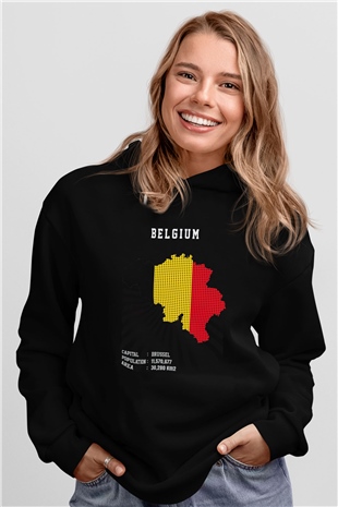 Belçika Siyah Unisex Hoodie