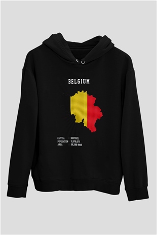 Belçika Siyah Unisex Hoodie